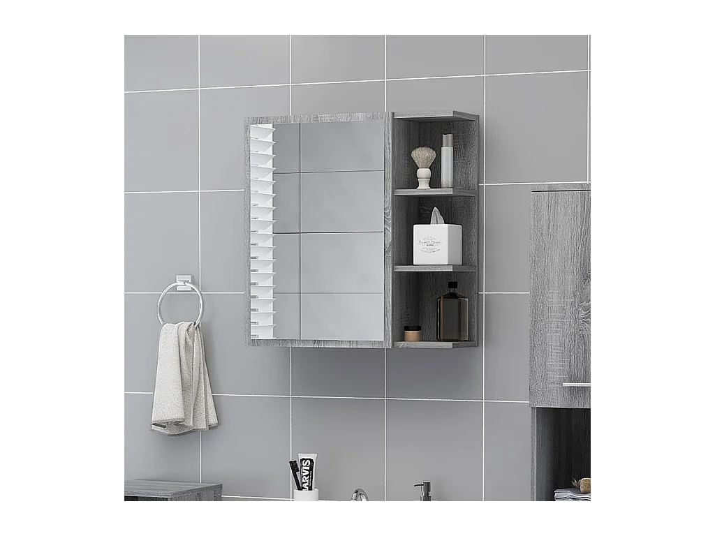 Mobiletto con specchio da bagno grigio Sonoma 62,5x20,5x64 cm