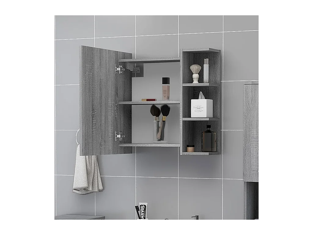 Mobiletto con specchio da bagno grigio Sonoma 62,5x20,5x64 cm
