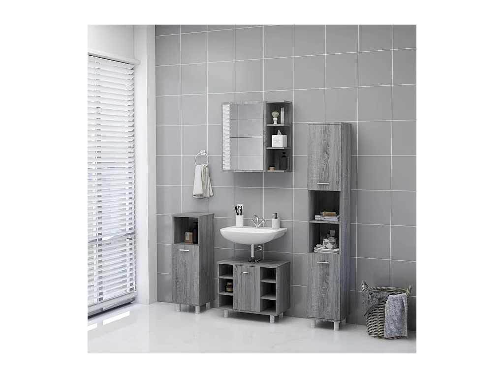 Mobiletto con specchio da bagno grigio Sonoma 62,5x20,5x64 cm