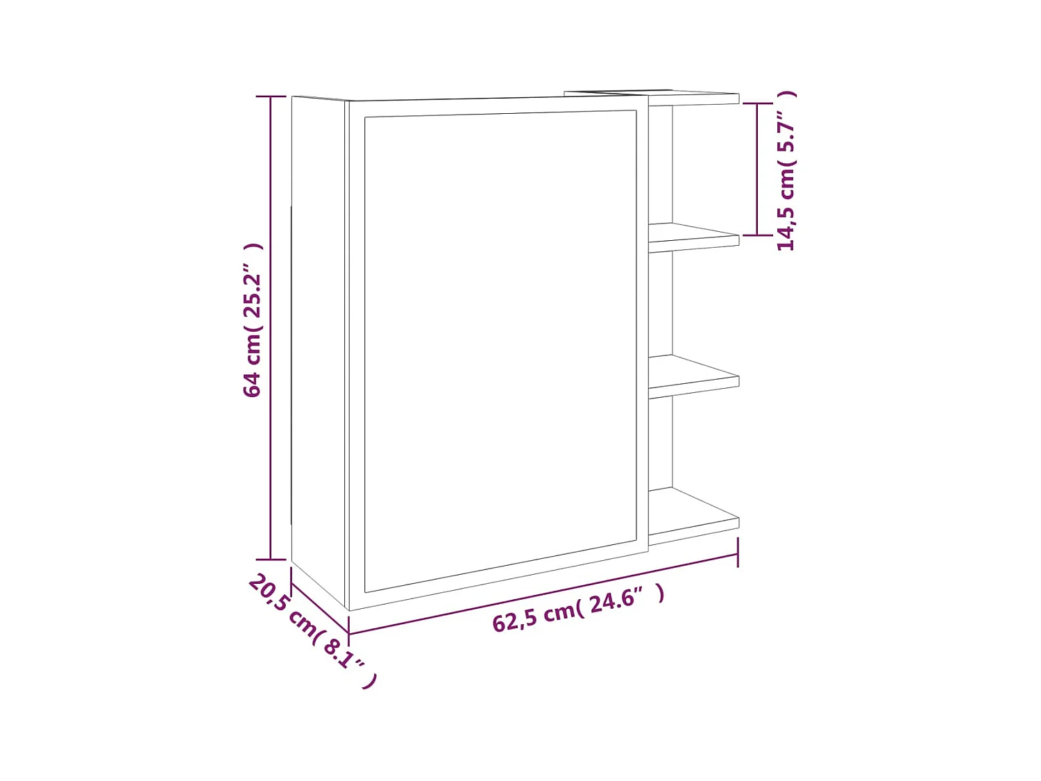 Mobiletto con specchio da bagno grigio Sonoma 62,5x20,5x64 cm