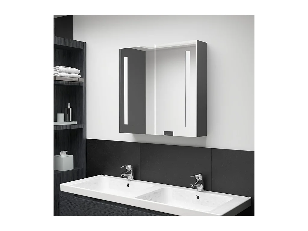 Armoire de salle de bain à miroir LED Gris 62x14x60 cm