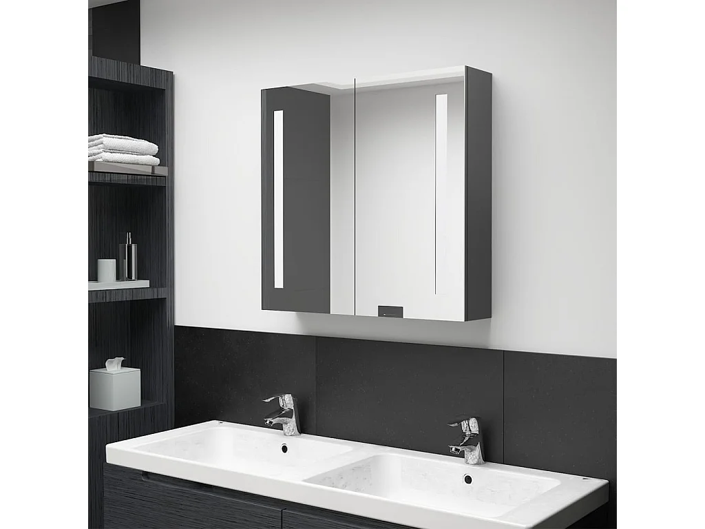 Armoire de salle de bain à miroir LED Gris 62x14x60 cm