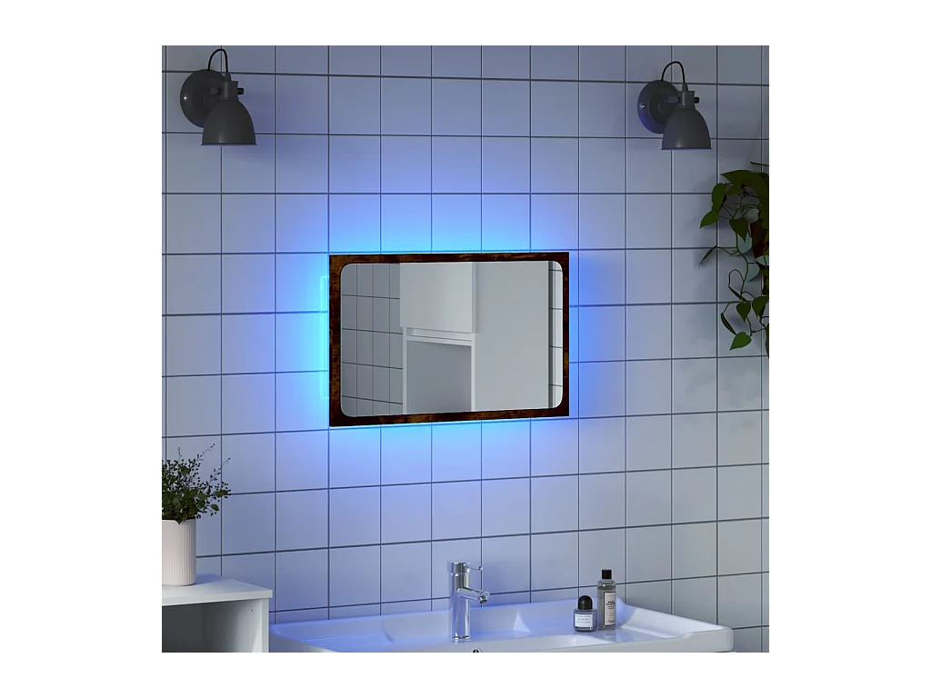 Miroir de salle de bain à LED chêne sonoma bois d'ingénierie