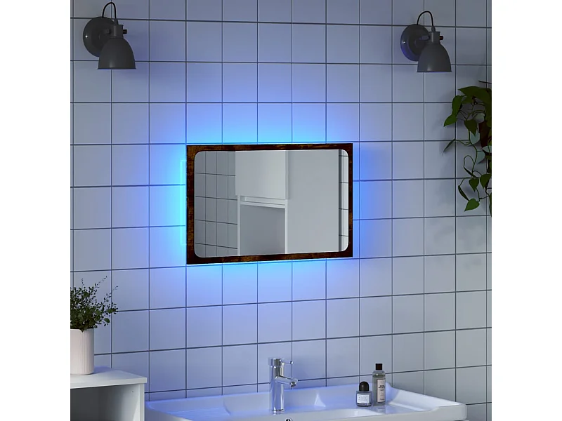 Miroir de salle de bain à LED chêne sonoma bois d'ingénierie