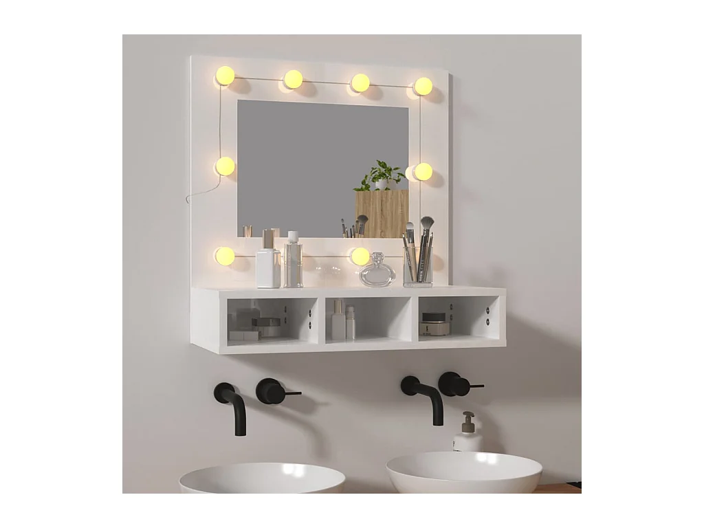 Armario espejo con LED Blanco brillo 60x31,5x62 cm