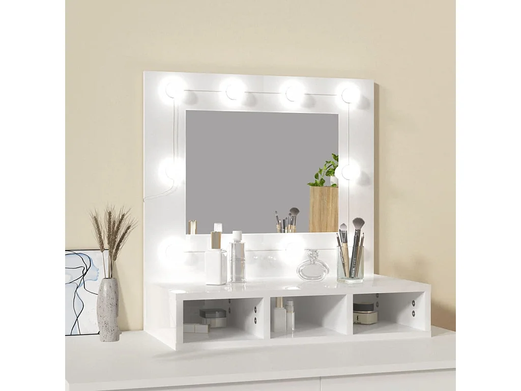 Armoire à Miroir Avec LED Blanc/chaud - 60x31,5x62 Cm - Bois Ingénierie, Rangement Ouvert - Pose Sur Meuble Ou Mur