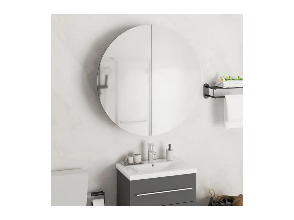 Mobiletto da bagno rotondo con specchio e luci LED, Grigio, 54x54x17,5 cm