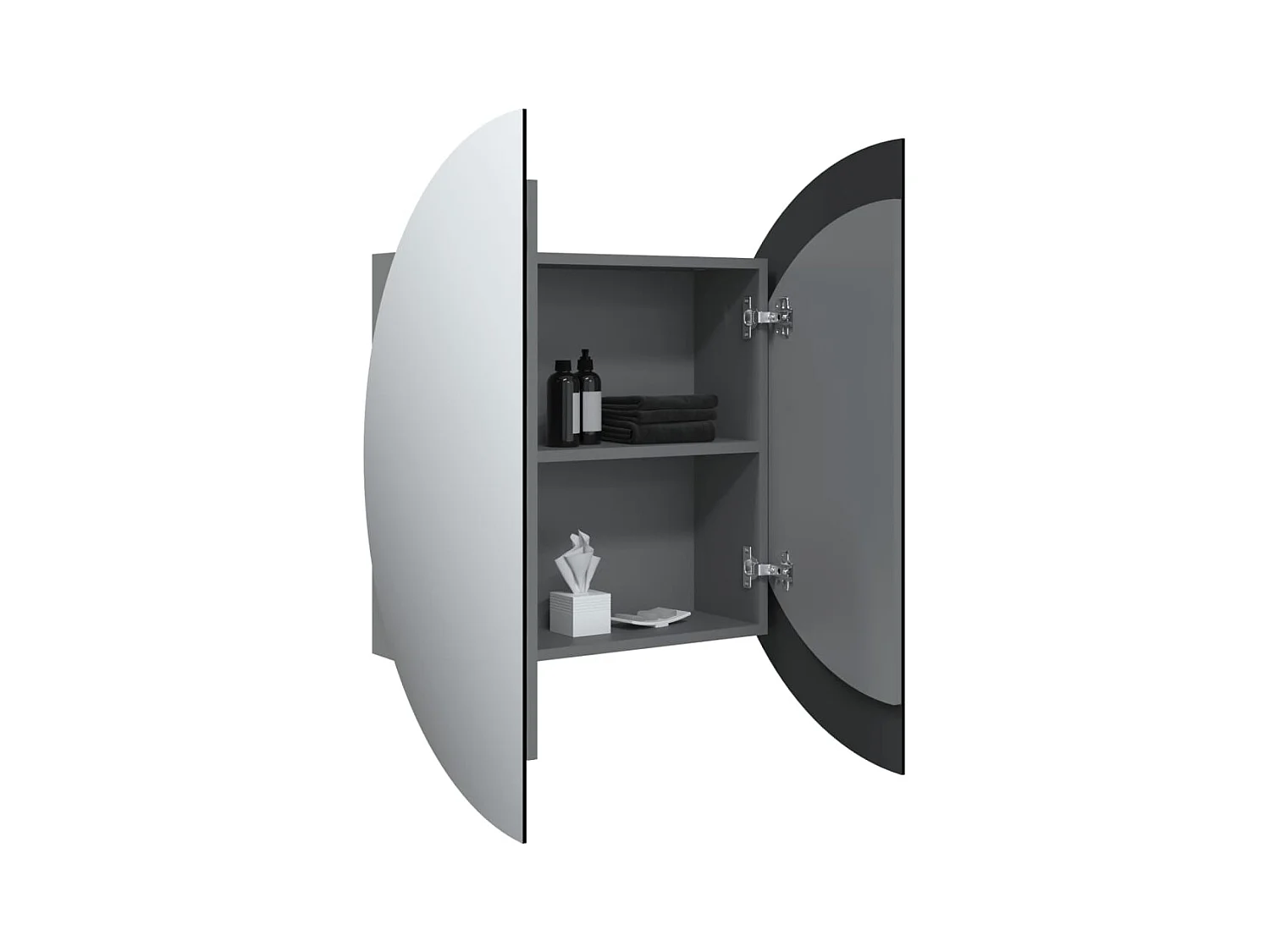Mobiletto da bagno rotondo con specchio e luci LED, Grigio, 54x54x17,5 cm