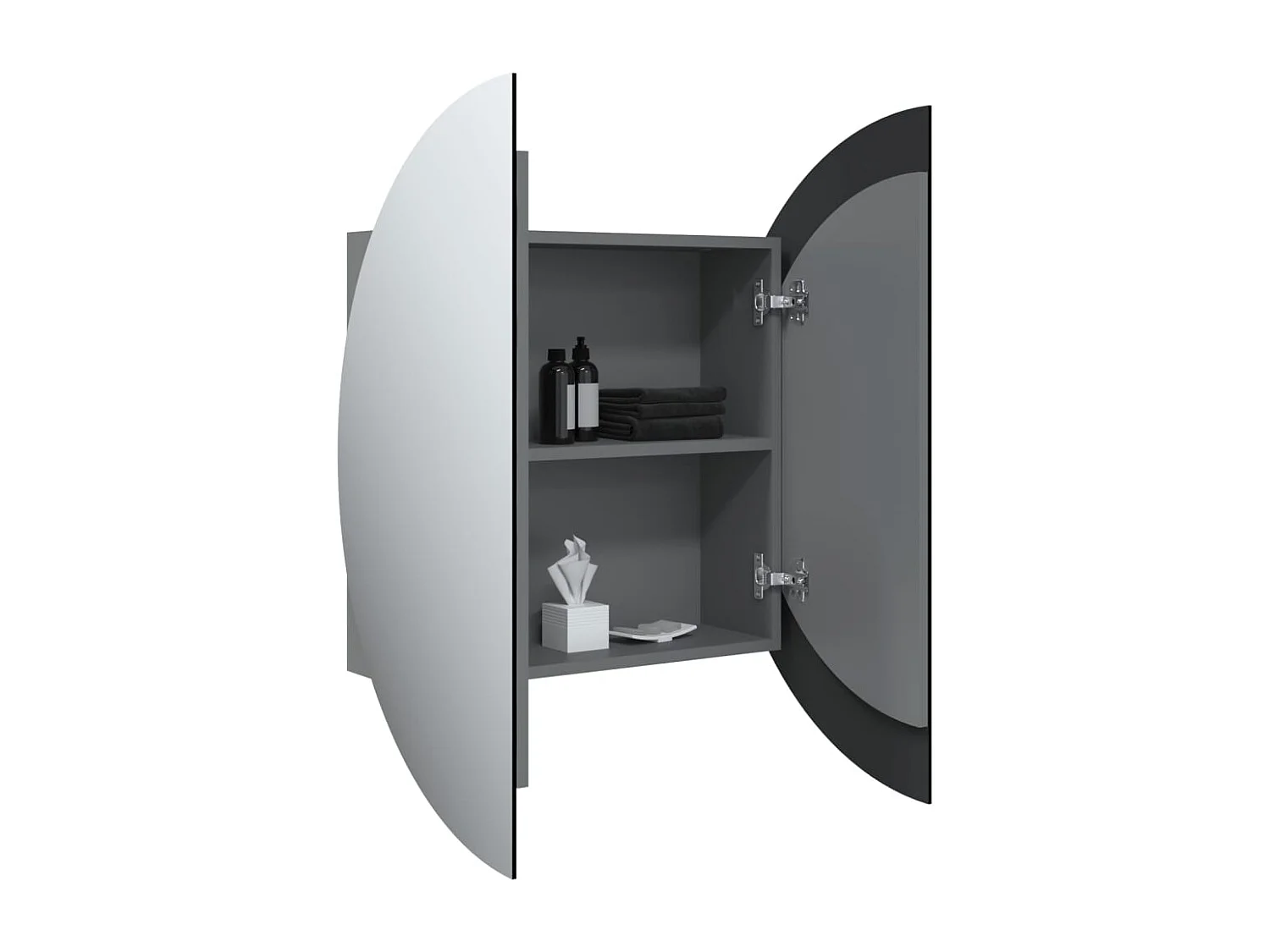 Mobiletto da bagno rotondo con specchio e luci LED, Grigio, 54x54x17,5 cm