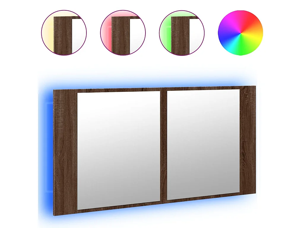 LED badkamerspiegelkast bruin eiken 90x12x45 cm