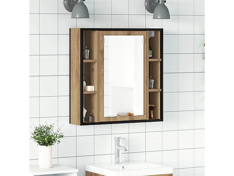 Armoire à miroir salle de bain chêne artisanal bois ingénierie