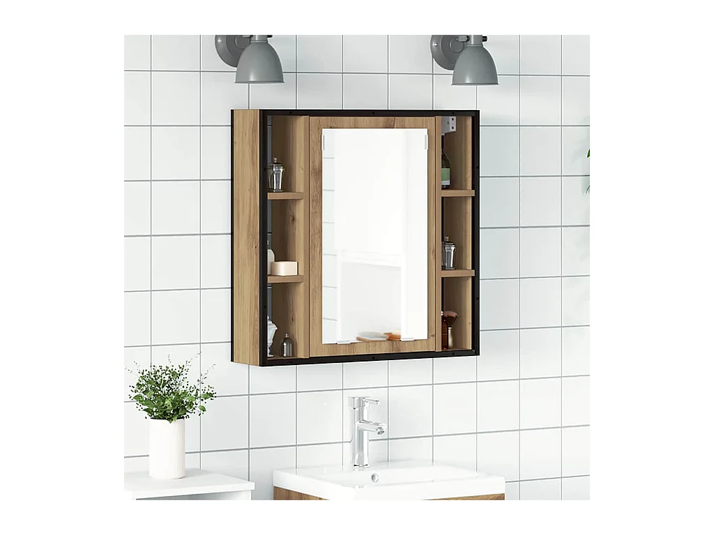 Armoire à miroir salle de bain chêne artisanal bois ingénierie