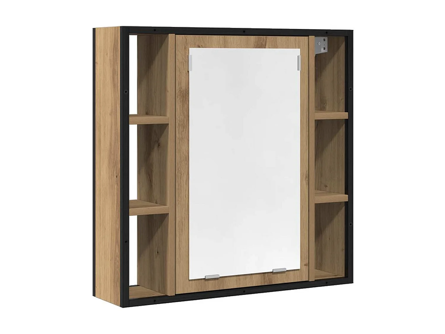 Mueble de baño con espejo de madera de roble, hecho a mano.