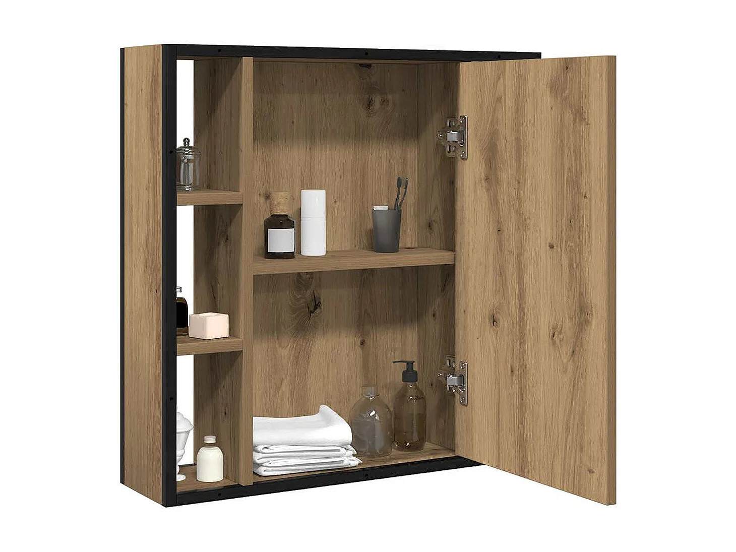 Mueble de baño con espejo de madera de roble, hecho a mano.