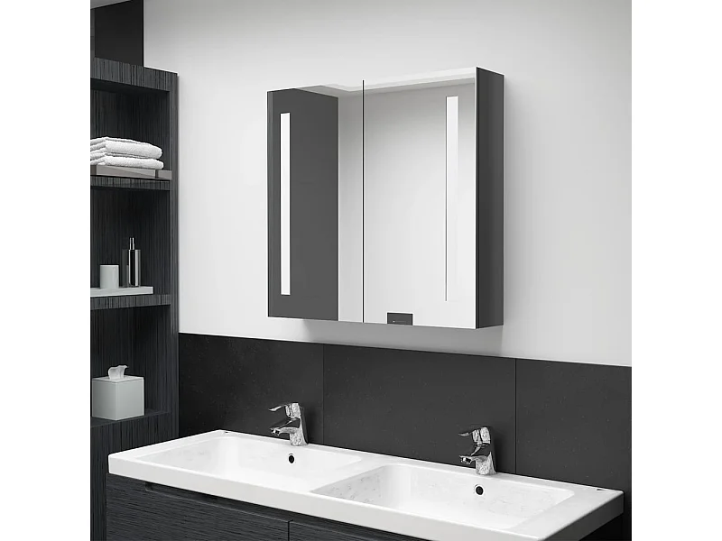 Mueble de baño con espejo LED Gris brillo 62x14x60 cm
