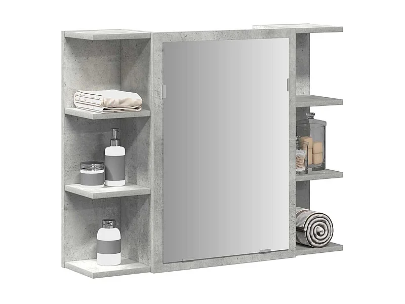 Mobiletto per bagno con specchio grigio cemento 80x20,5x64 cm in truciolato