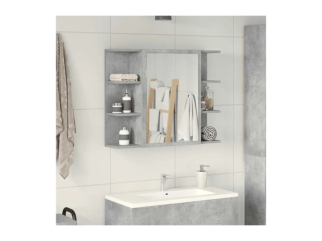Mobiletto per bagno con specchio grigio cemento 80x20,5x64 cm in truciolato