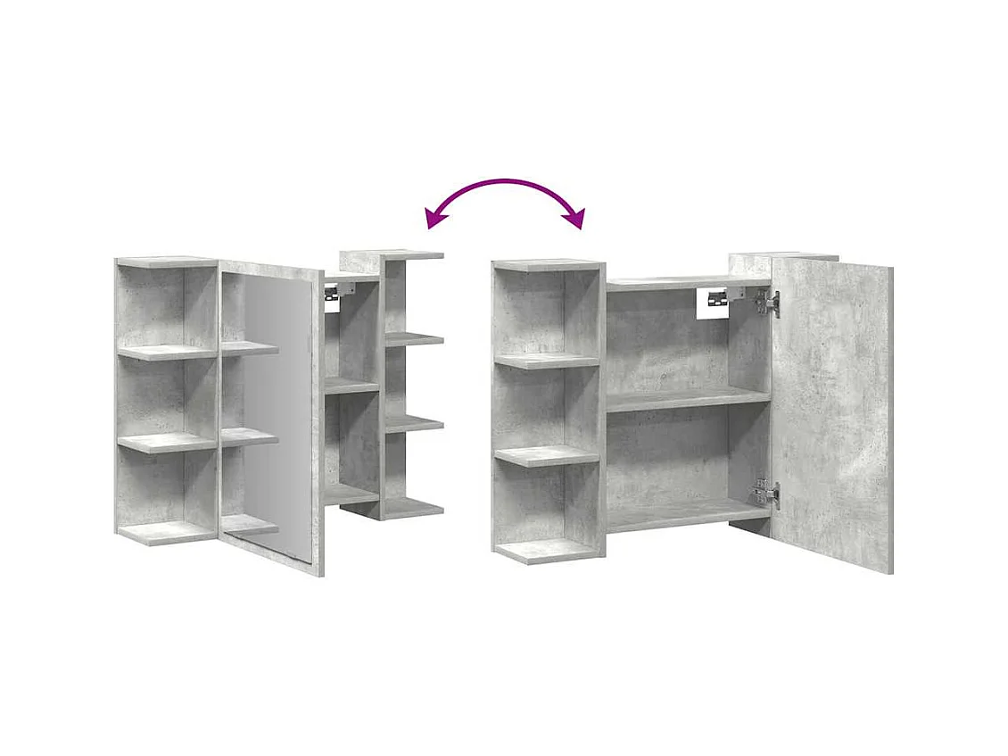 Mobiletto per bagno con specchio grigio cemento 80x20,5x64 cm in truciolato