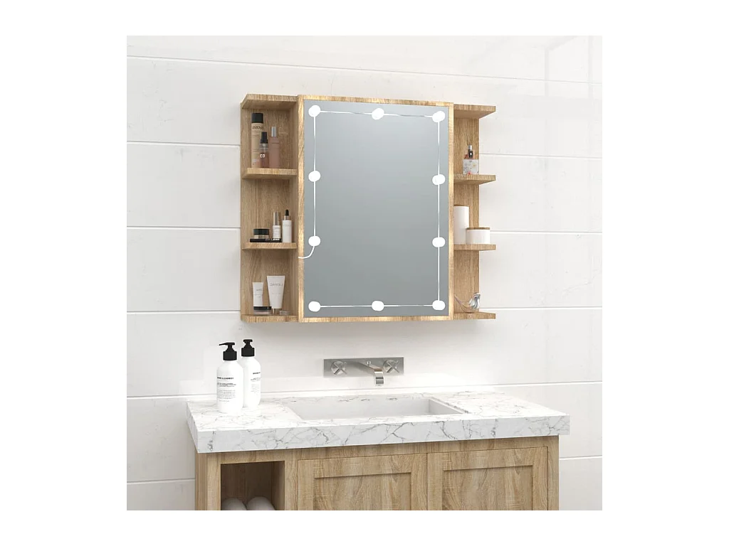 Armario espejo con LED roble Sonoma 70x16,5x60 cm