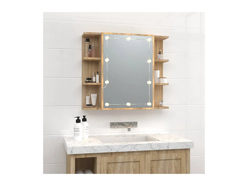 Armario espejo con LED roble Sonoma 70x16,5x60 cm