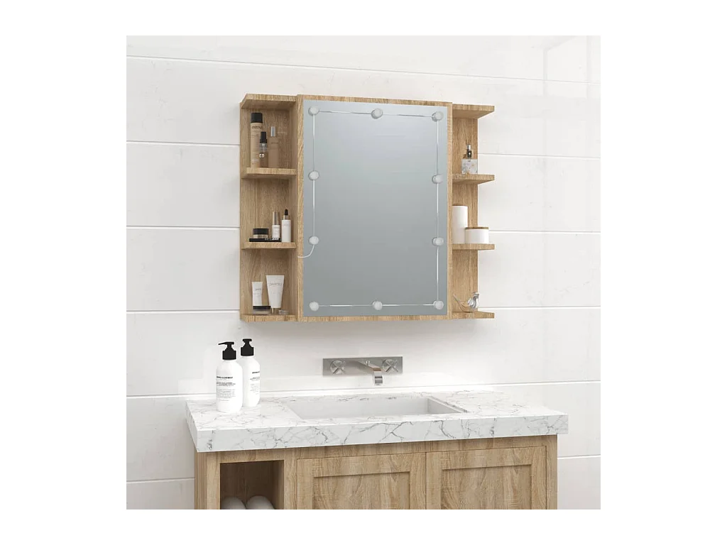 Armario espejo con LED roble Sonoma 70x16,5x60 cm