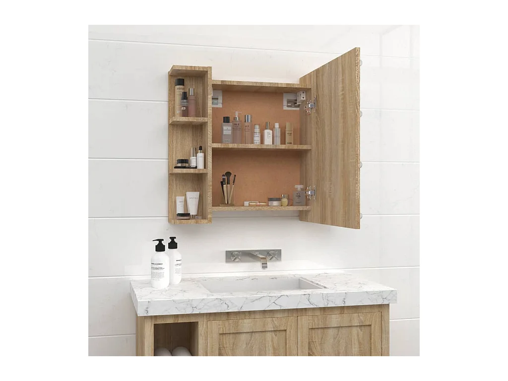 Armario espejo con LED roble Sonoma 70x16,5x60 cm