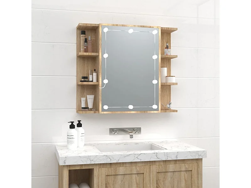 Armoire à miroir avec LED Chêne sonoma 70x16,5x60 cm
