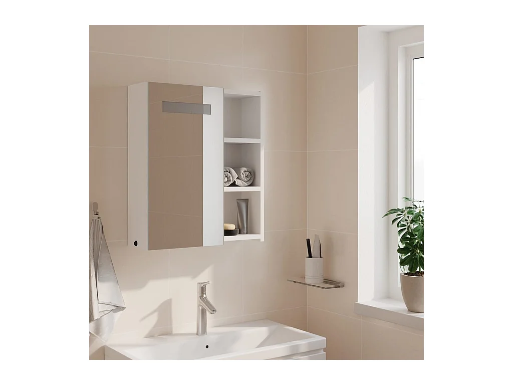 Mobiletto specchio da bagno con LED bianco 45x13x52 cm