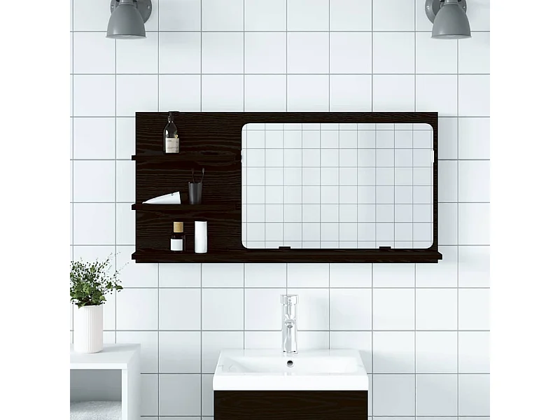 Mobile bagno con specchio in rovere nero 90 x 11 x 45 cm Legno composito