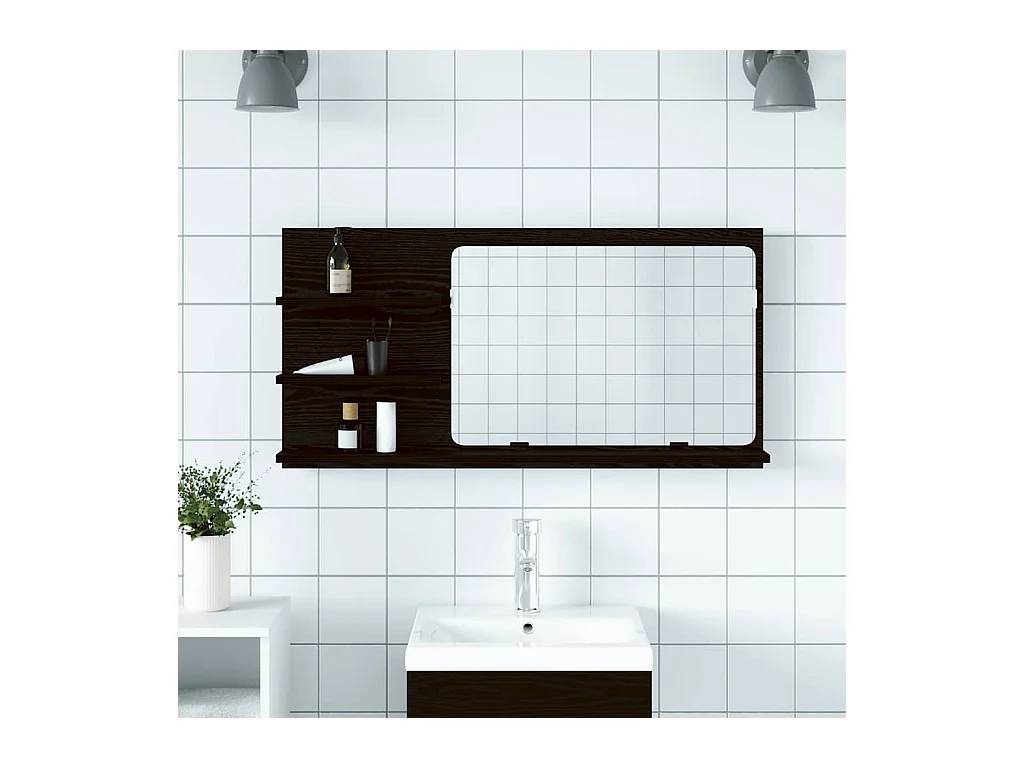 Mobile bagno con specchio in rovere nero 90 x 11 x 45 cm Legno composito