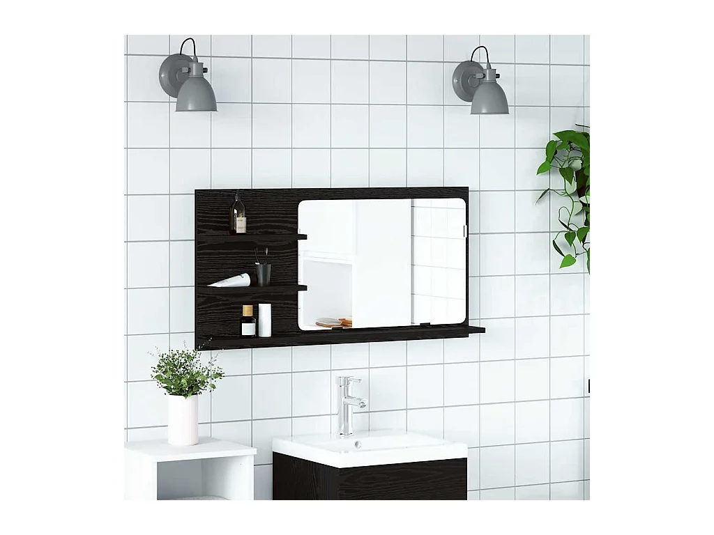 Mobile bagno con specchio in rovere nero 90 x 11 x 45 cm Legno composito