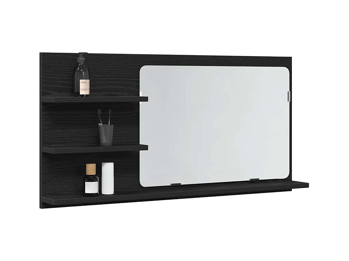 Mobile bagno con specchio in rovere nero 90 x 11 x 45 cm Legno composito