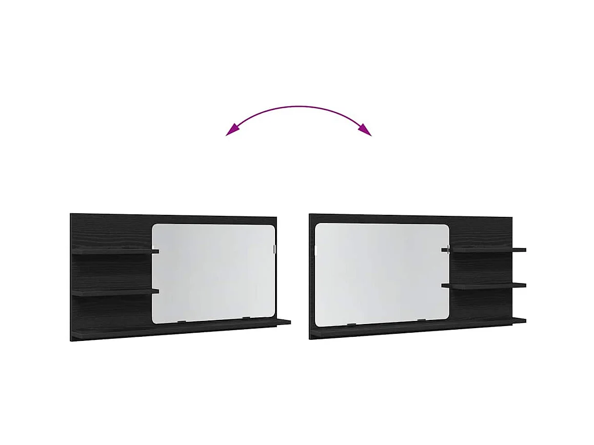 Mobile bagno con specchio in rovere nero 90 x 11 x 45 cm Legno composito