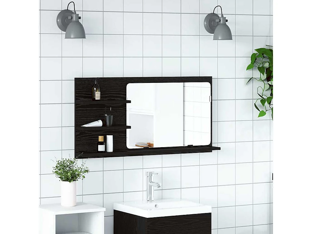 Armoire de salle de bain avec miroir en chêne noir 90 x 11 x 45 cm Bois d'ingénierie
