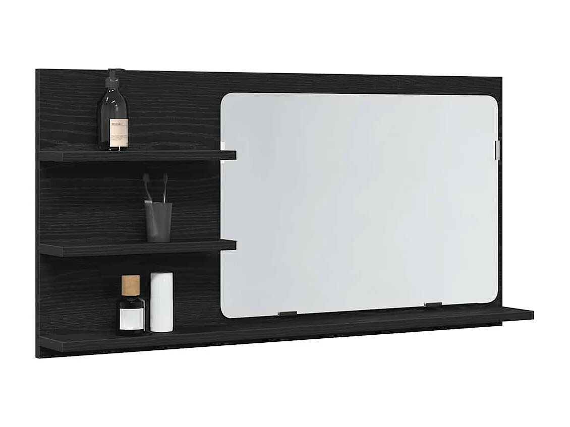 Armoire de salle de bain avec miroir en chêne noir 90 x 11 x 45 cm Bois d'ingénierie