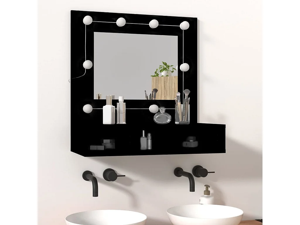 Armoire à miroir avec LED noir 60x31,5x62 cm