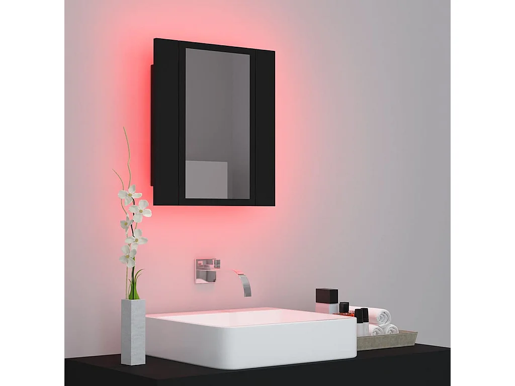 Armario de baño con espejo LED, acrílico negro, 40 x 12 x 45 cm