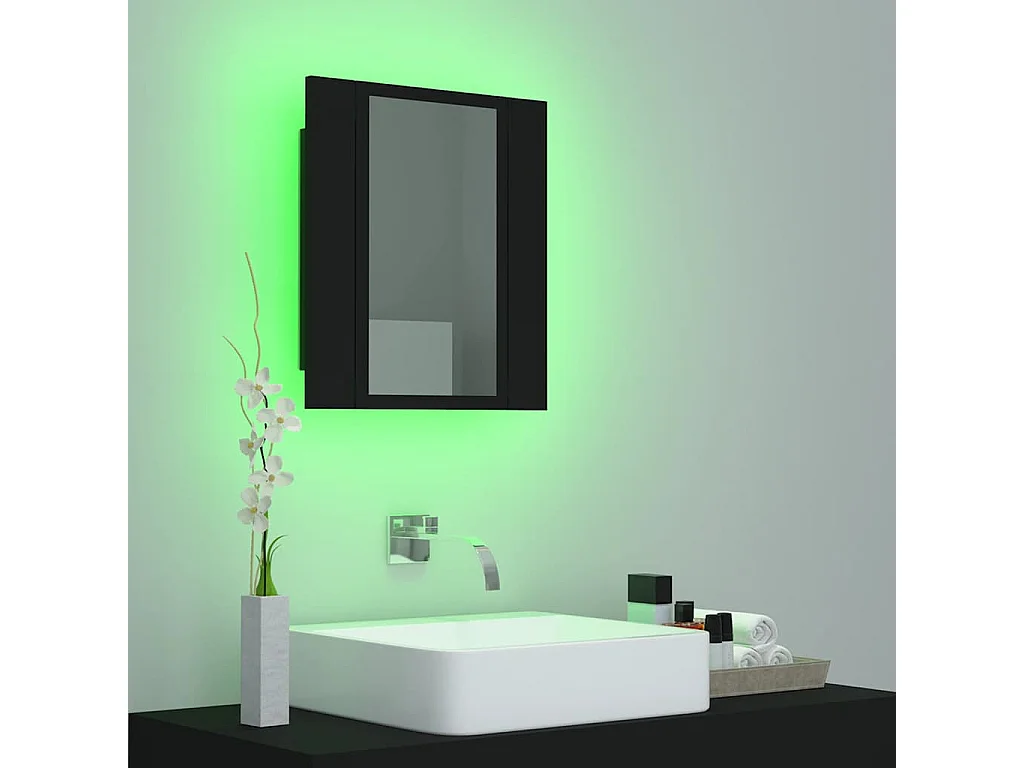 Armario de baño con espejo LED, acrílico negro, 40 x 12 x 45 cm