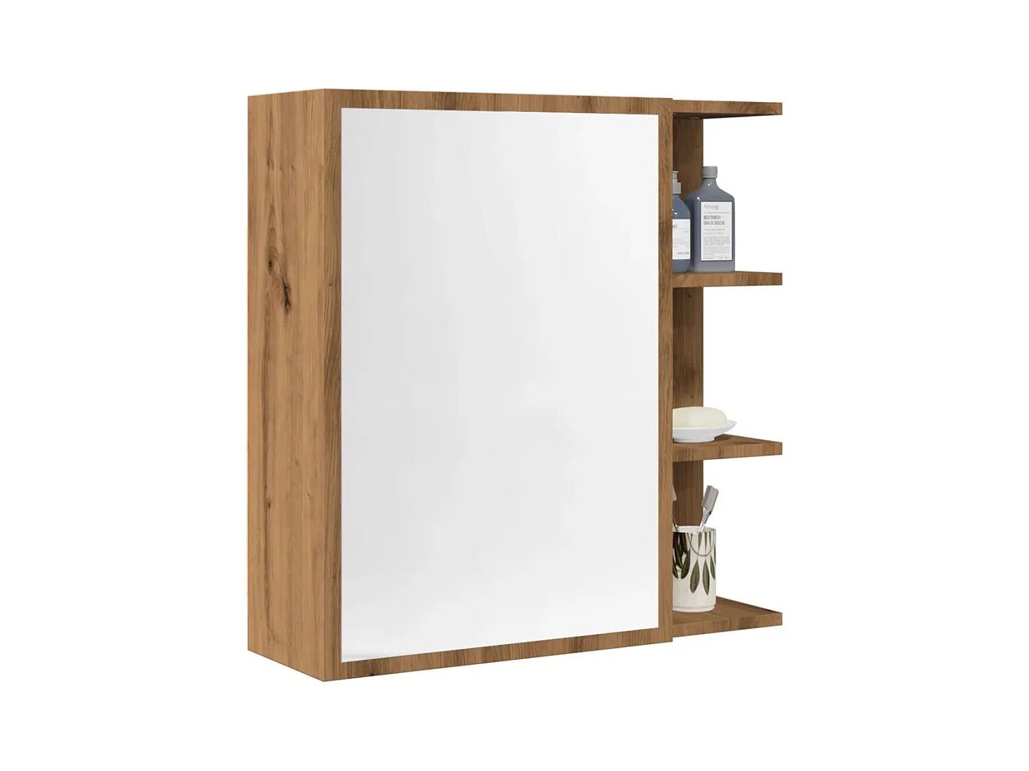 Mobiletto da bagno con specchio in rovere fatto a mano 62,5x20,5x64 cm