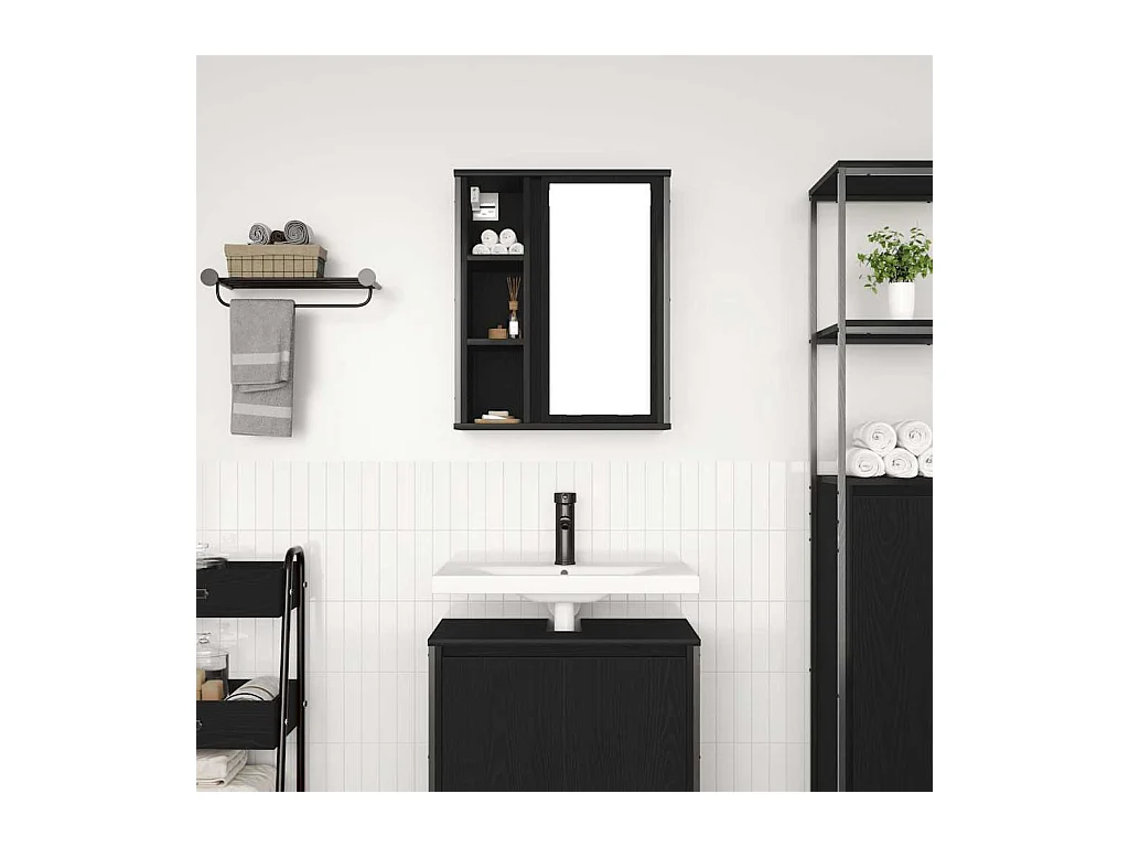 Armoire murale de salle de bain miroir chêne noir 50x21x60 cm