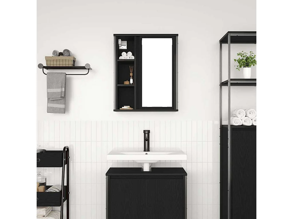 Armoire murale de salle de bain miroir chêne noir 50x21x60 cm