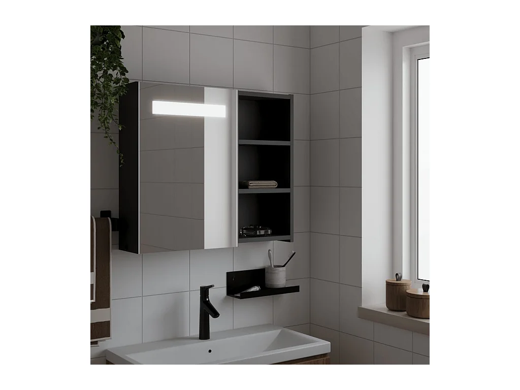 Armoire de salle de bain à miroir avec LED noir 60x13x52 cm