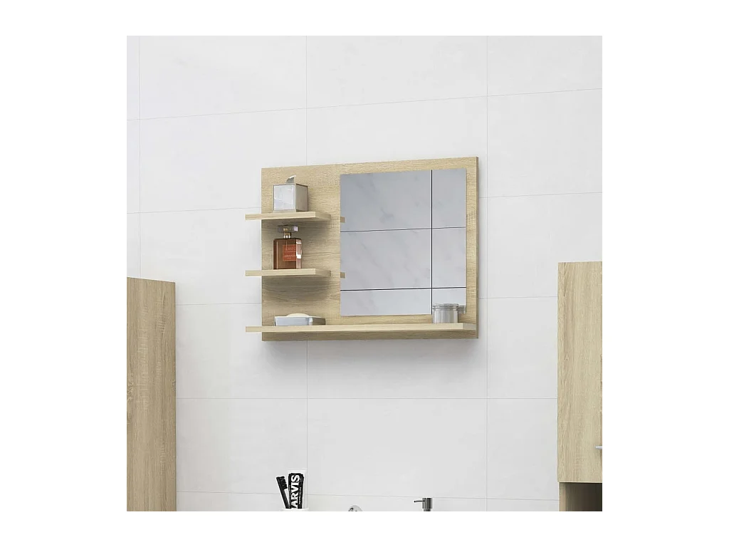 Specchio da bagno in legno ingegnerizzato di rovere Sonoma