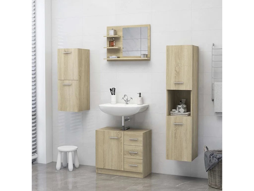 Specchio da bagno in legno ingegnerizzato di rovere Sonoma