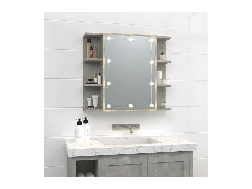 Mobiletto a specchio con LED Grigio cemento 70x16,5x60 cm