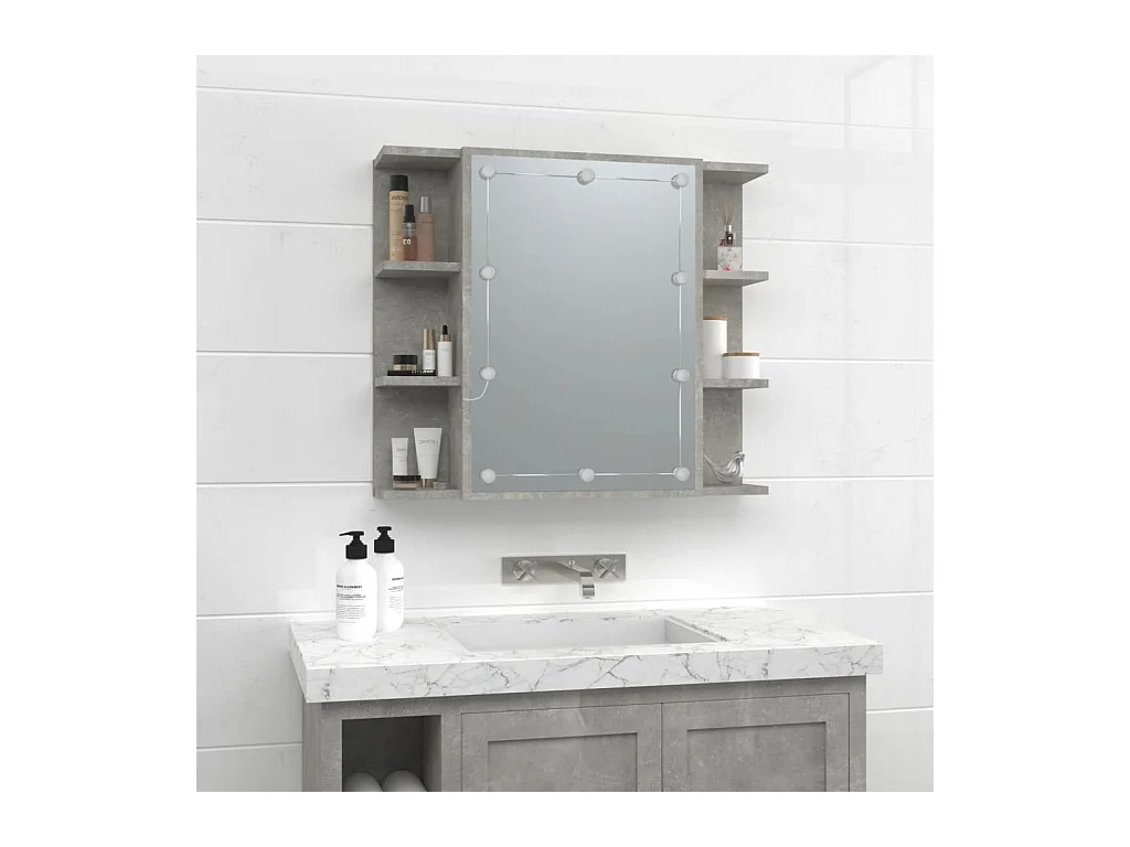 Mobiletto a specchio con LED Grigio cemento 70x16,5x60 cm