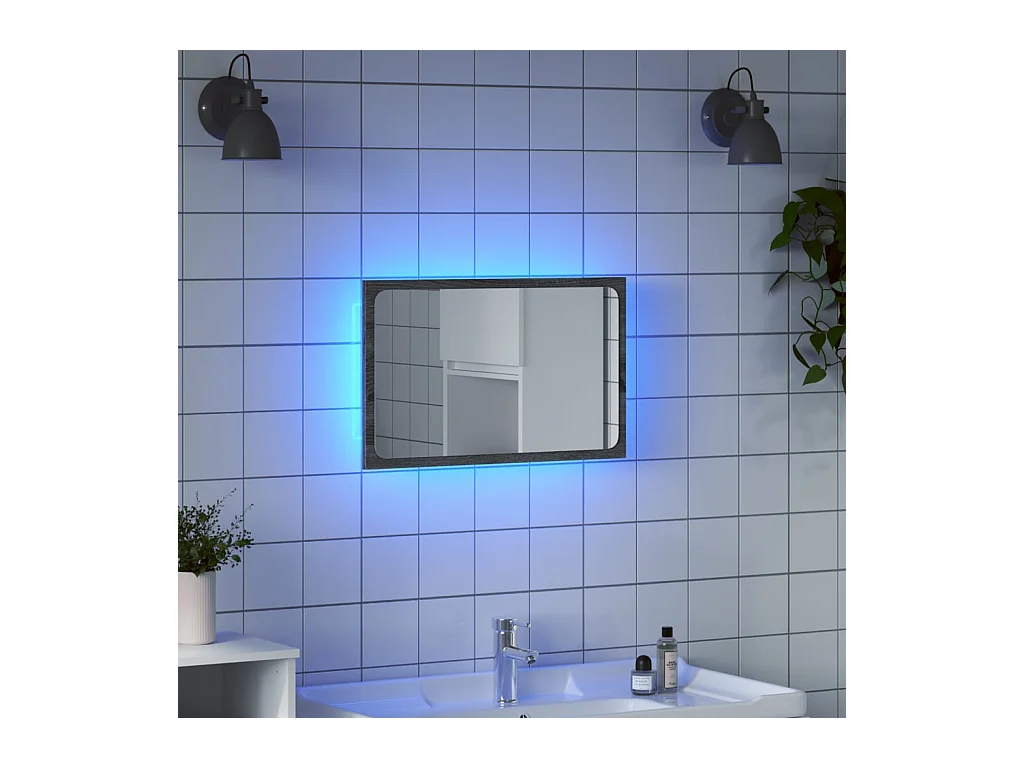 Specchio da bagno a LED in legno ingegnerizzato grigio Sonoma