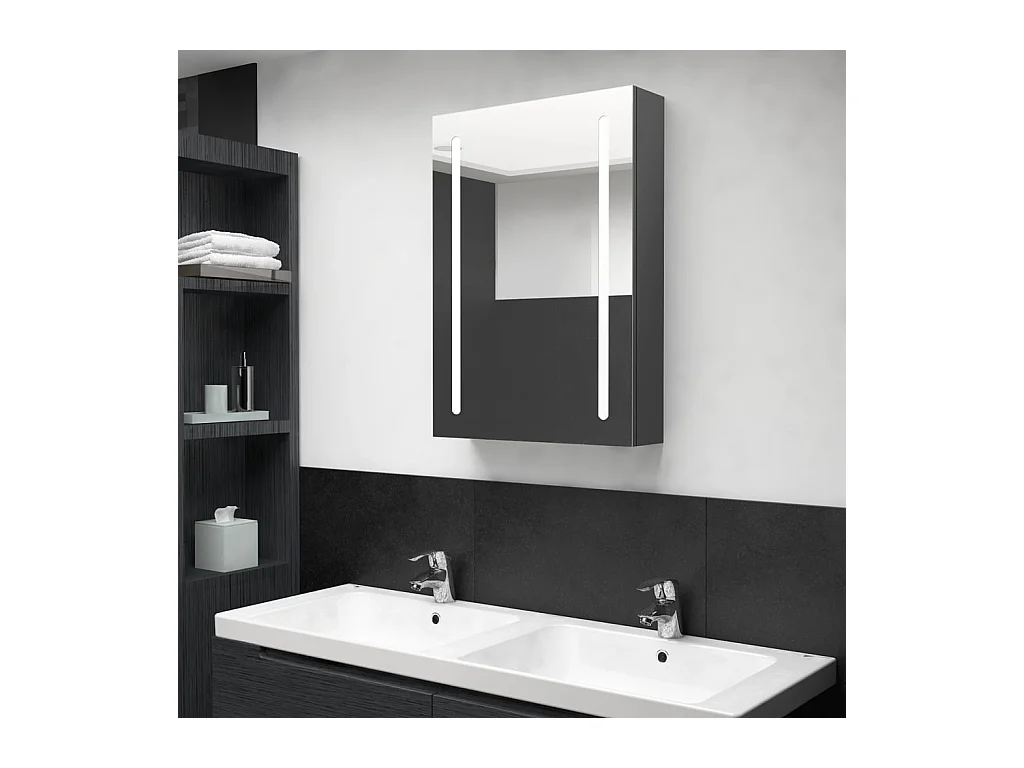 Mobiletto bagno con specchio LED grigio 50x13x70 cm