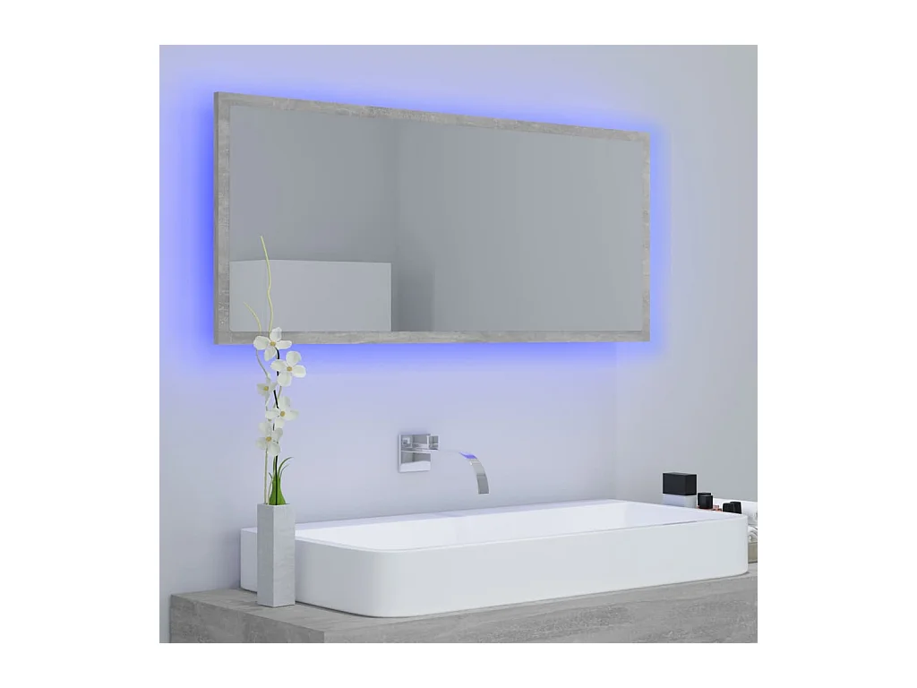 Specchio da bagno a LED grigio cemento 100x8,5x37cm in acrilico