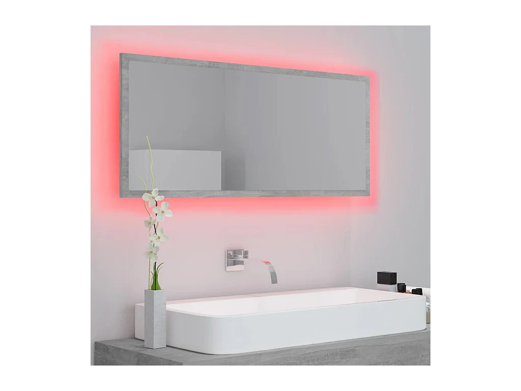 Specchio da bagno a LED grigio cemento 100x8,5x37cm in acrilico